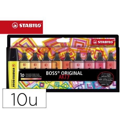 Rotulador stabilo boss fluorescente 70 arty line colores calidos estuche carton de 10 unidades colores