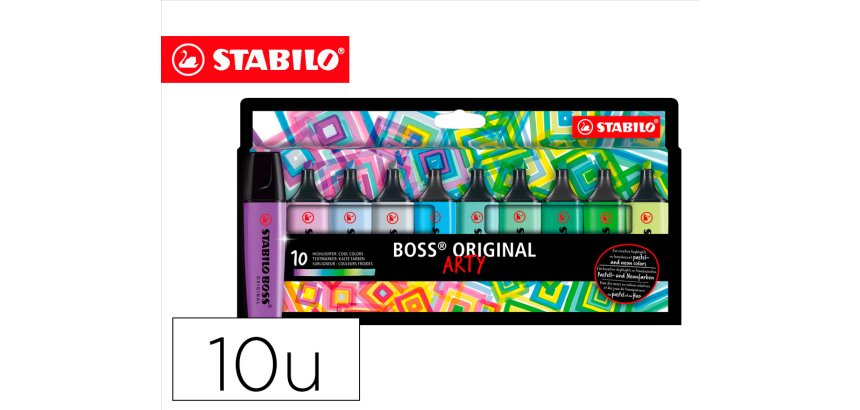 Rotulador stabilo boss fluorescente 70 arty line colores frios estuche carton de 10 unidades colores