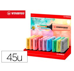 Rotulador stabilo boss fluorescente 70 pastel expositor de 45 unidades colores surtidos