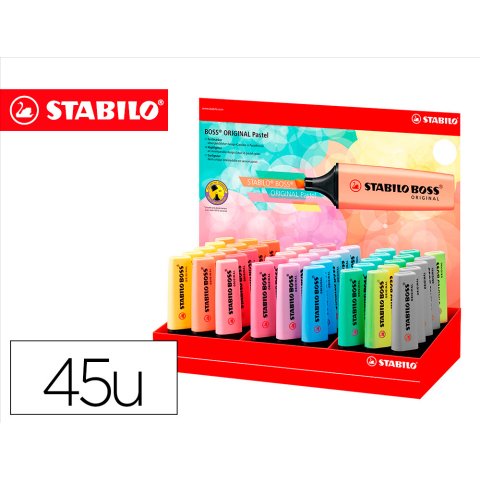 Rotulador stabilo boss fluorescente 70 pastel expositor de 45 unidades colores surtidos