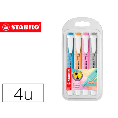 Rotulador stabilo fluorescente fino swing cool pastel estuche de 4 unidades colores surtidos