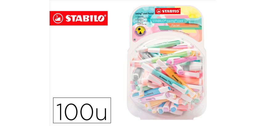 Rotulador stabilo fluorescente fino swing cool pastel bombonera de 100 unidades colores surtidos