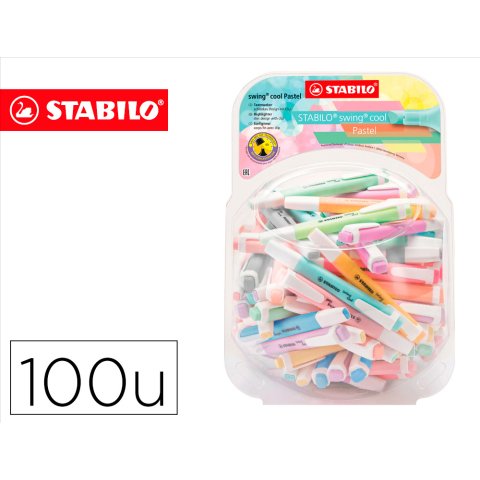 Rotulador stabilo fluorescente fino swing cool pastel bombonera de 100 unidades colores surtidos