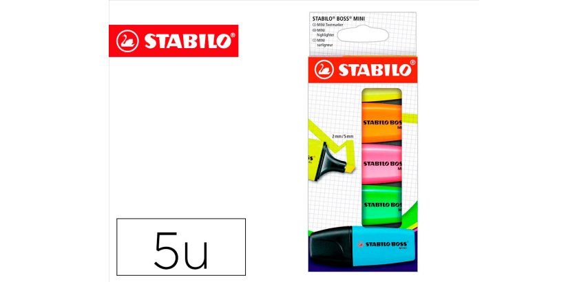 Rotulador stabilo boss mini estuche de 5 unidades amarillo /azul/naranja/rosa/verde