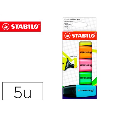 Rotulador stabilo boss mini estuche de 5 unidades amarillo /azul/naranja/rosa/verde