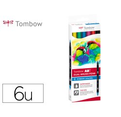 Rotulador tombow abt dual brush acuarelable doble punta fina/pincel estuche de 6 colores primarios
