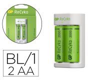 Cargador para 2 pilas recargables gp aa/aaa incluye 2 pilas aa 2100 mah