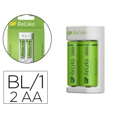 Cargador para 2 pilas recargables gp aa/aaa incluye 2 pilas aa 2100 mah