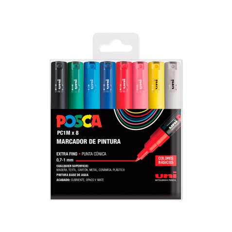 Rotulador uni posca pc-1m/8c marcador de pintura punta conica 0,7-1 mm estuche de 8 unidades colores basicos