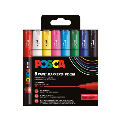 Rotulador uni posca pc-1m/8c marcador de pintura punta conica 0,7-1 mm estuche de 8 unidades colores basicos