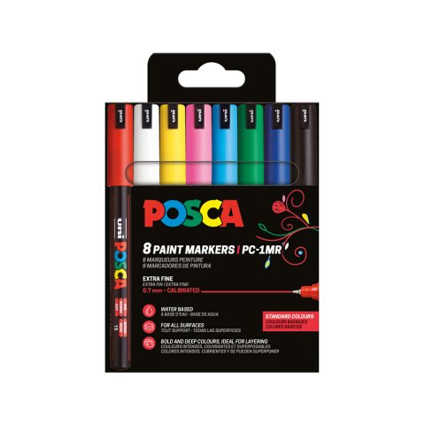 Rotulador uni posca pc1mr/8c marcador de pintura punta extrafina 0,7 mm estuche de 8 unidades colores basicos