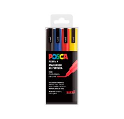 Rotulador uni posca pc-3m/4c marcador de pintura punta conica 0,9-1,3 mm estuche de 4 unidades colores basicos