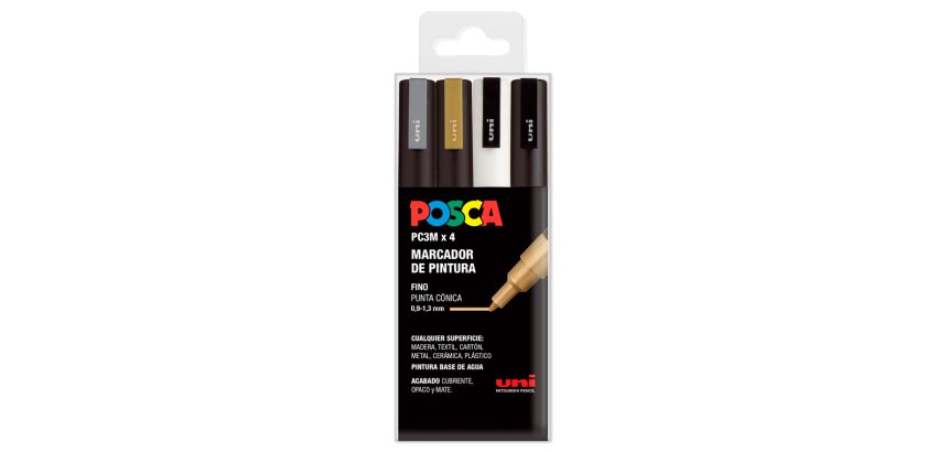 Rotulador uni posca pc-3m/4c marcador de pintura punta conica 0,9-1,3 mm gswb estuche de 4 unidades