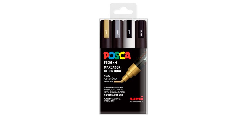 Rotulador uni posca pc-5m/4c marcador de pintura punta conica 1,8-2,5 mm gswb estuche de 4 unidades