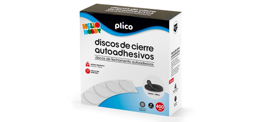 Disco de cierre plico velcro autoadhesivo 20 mm diametro color negro caja de 400 unidades