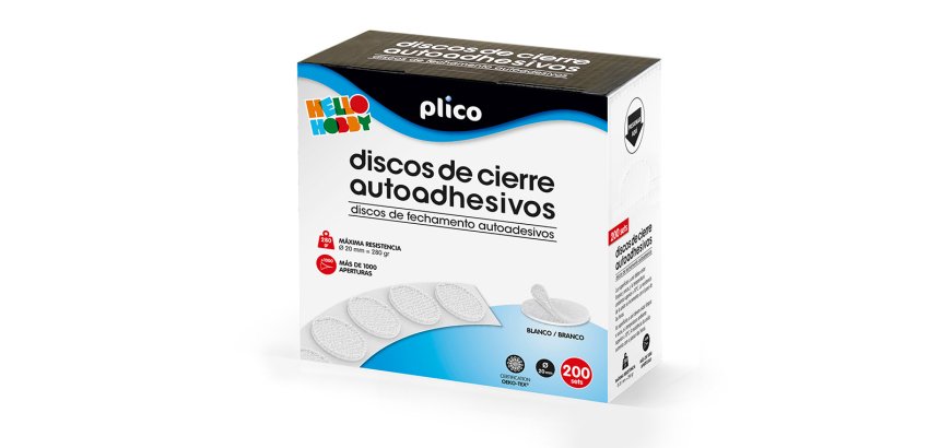 Disco de cierre plico velcro autoadhesivo 20 mm diametro color blanco caja de 200 unidades