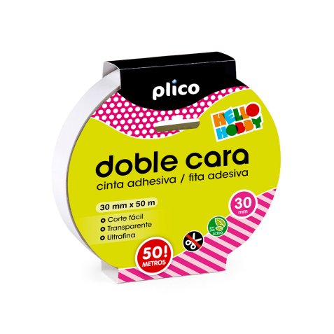 Cinta adhesiva plico doble cara transparente 50 mt x 30 mm