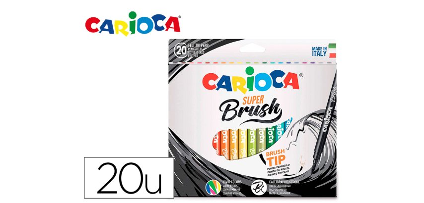 Rotulador carioca punta de pincel lavable caja de 20 unidades colores surtidos