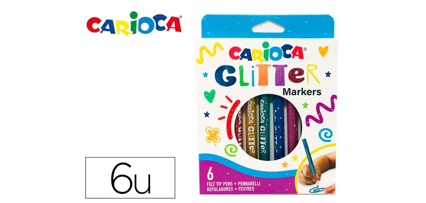 Rotulador carioca glitter purpurina punta 1 mm caja de 6 unidades colores surtidos