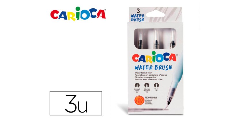 Pincel carioca recargable agua redondo caja de 3 unidades puntas surtidas