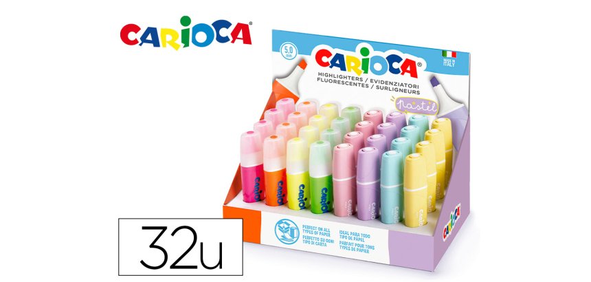 Rotulador carioca fluorescente color pastel expositor de 32 unidades colores surtidos