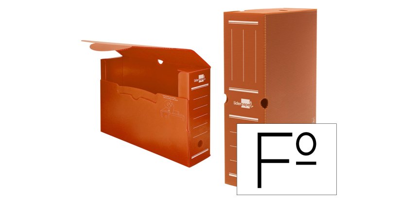 Caja archivo definitivo plastico liderpapel lomo 100 mm marron 360x100x260 mm