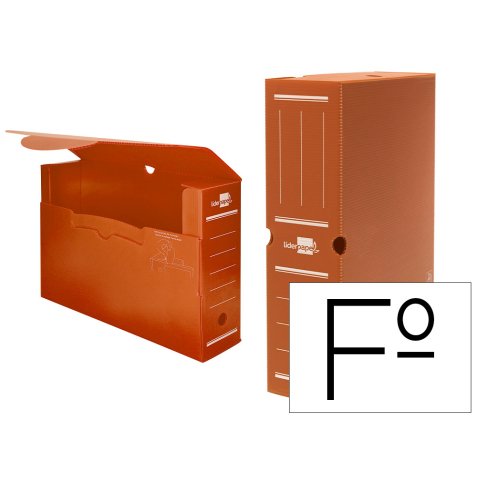 Caja archivo definitivo plastico liderpapel lomo 100 mm marron 360x100x260 mm