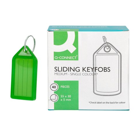 Llavero portaetiquetas q-connect premium color verde caja de 40 unidades