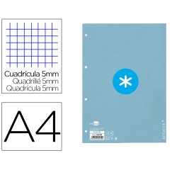 Recambio liderpapel A4 antartik 80 hojas 90g/m2 cuadro 5mm 4 taladros 1 banda con marco color celeste