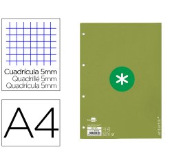 Recambio a4 antartik 80 hojas 90g/m2 cuadro 5mm 4 taladros 1 banda con marco color verde