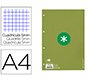 Recambio antartik a4 80 hojas 90gr cuadro 5mm 4 taladros 1 banda con marco color verde