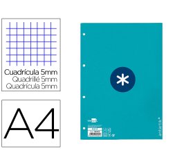 Recambio a4 antartik 80 hojas 90g/m2 cuadro 5mm 4 taladros 1 banda con marco color turquesa