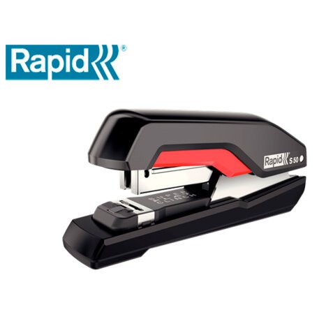 Grapadora rapid supreme s50 plastico capacidad de grapado 50 hojas usa grapas 24/6-8+ y 26/6-8+ color negro/rojo