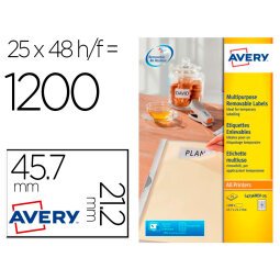 Etiqueta adhesiva avery blanca removible para laser ink-jet fotocopiadora 45,7x 21,2 mm caja de 1200 unidades