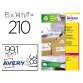 Etiqueta adhesiva avery blanca permanente reciclada 100% laser 99,1x38,1 mm caja de 210 unidades