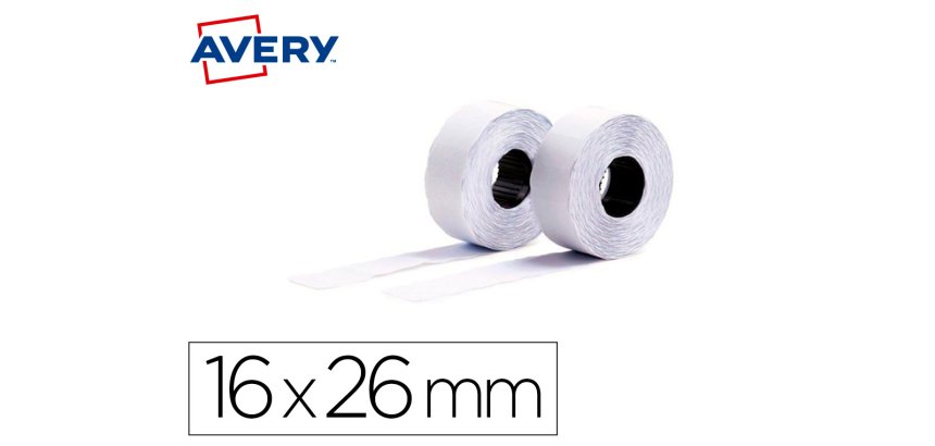 Etiqueta avery ondulada blanca permanente 26x16 mm para etiquetadora pl21/18 caja de 10 rollos de 1200 etiqietas