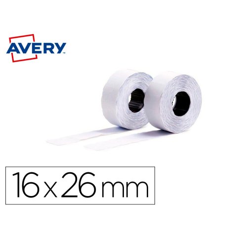 Etiqueta avery ondulada blanca permanente 26x16 mm para etiquetadora pl21/18 caja de 10 rollos de 1200 unidades