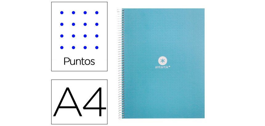 Cuaderno espiral a4 micro antartik dots tapa forrada 80h 90 gr rayado puntos 1 banda 4 taladros celeste
