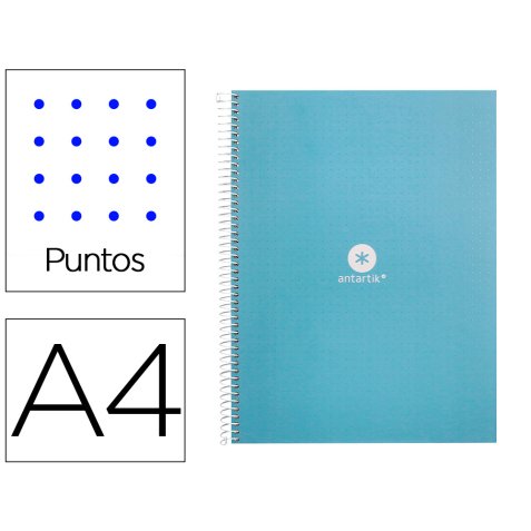 Cuaderno espiral a4 micro antartik dots tapa forrada 80h 90 gr rayado puntos 1 banda 4 taladros celeste