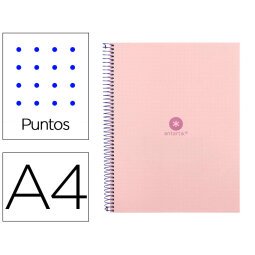 Cuaderno espiral a4 micro antartik dots tapa forrada 80h 90 gr rayado puntos 1 banda 4 taladros rosa