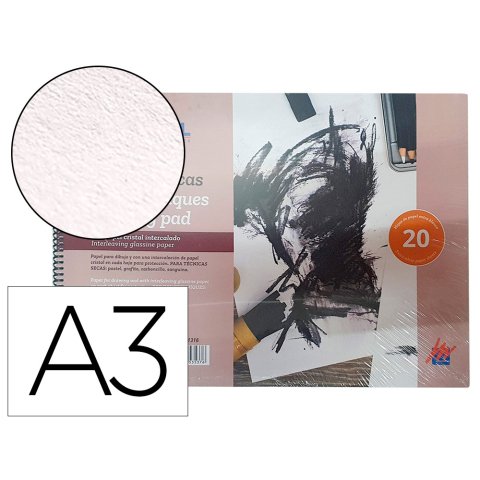 Bloc dibujo tecnica secas michel espiral din rtecon papel cristal intercalado 20 hojas gr/m2 297x420 mm