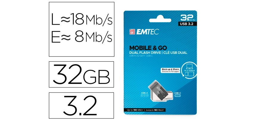 Memoria emtec usb 3.2 dual mobile & go type-c /usb 32 gb