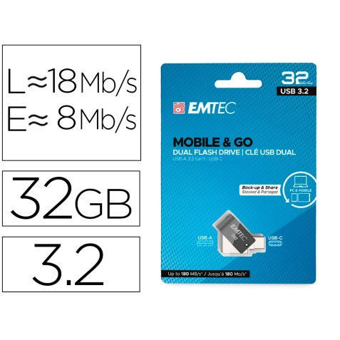 Memoria emtec usb 3.2 dual mobile & go type-c /usb 32 gb