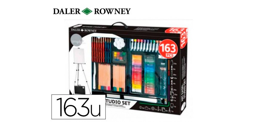 Set de pinturas daler rowney 163 piezas con caballete de aluminio plegable 500x70x727 mm