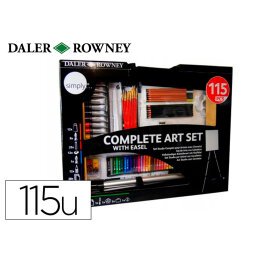 Set de pinturas daler rowney 115 piezas con caballete de aluminio plegable 457x73x584 mm