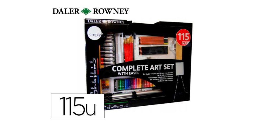 Set de pinturas daler rowney 115 piezas con caballete de aluminio plegable 457x73x584 mm
