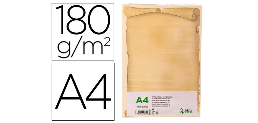 Papel pergamino liderpapel din a4 diploma 180 gr paquete de 50 hojas