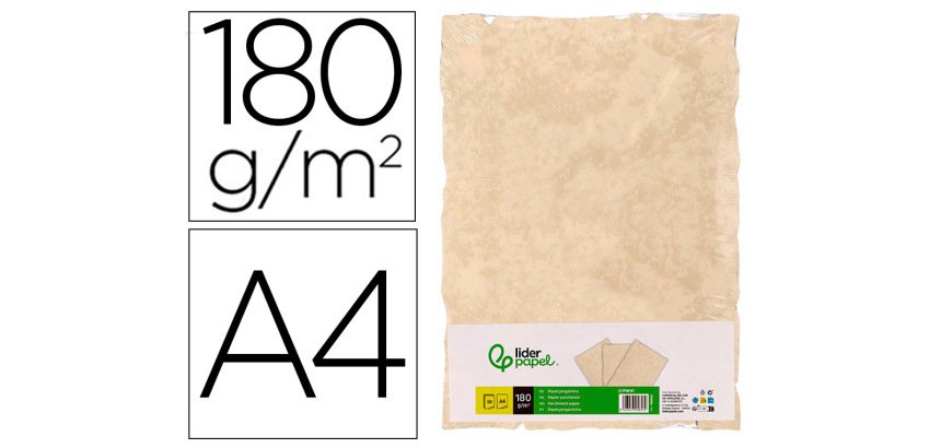 Papel pergamino liderpapel din a4 con bordes 180 gr color crema paquete de 50 hojas