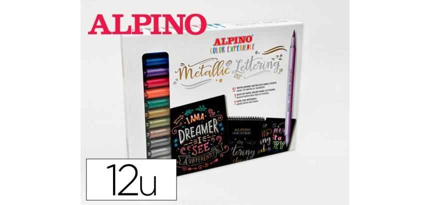 Rotulador alpino metallic lettering doble punta estuche de 12 unidades colores surtidos