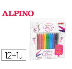 Set de dibujo alpino iniciacion al lettering 12 rotuladores punta fina y punta pincel colores surtidos